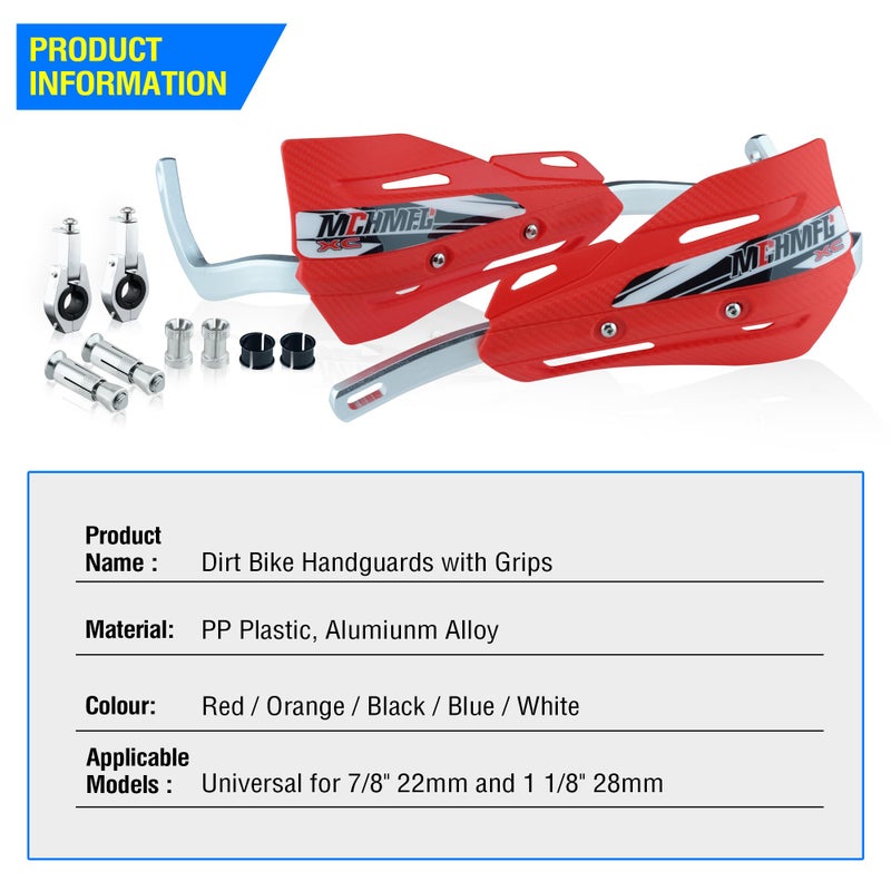 MCHMFG Dirt Bike Handguards with Grips - 7/8"" and 1 1/8"" Motorcycle Hand Guards for ATV - Universal Handguards Bracket for Off Road Motorcross Red - Image 5
